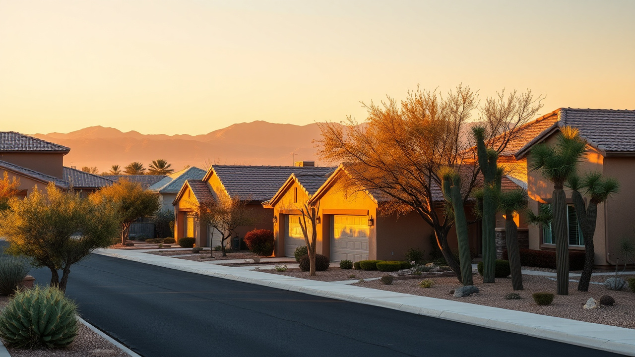 Suburban Maricopa, Arizona neighborhood with stucco homes and desert landscaping